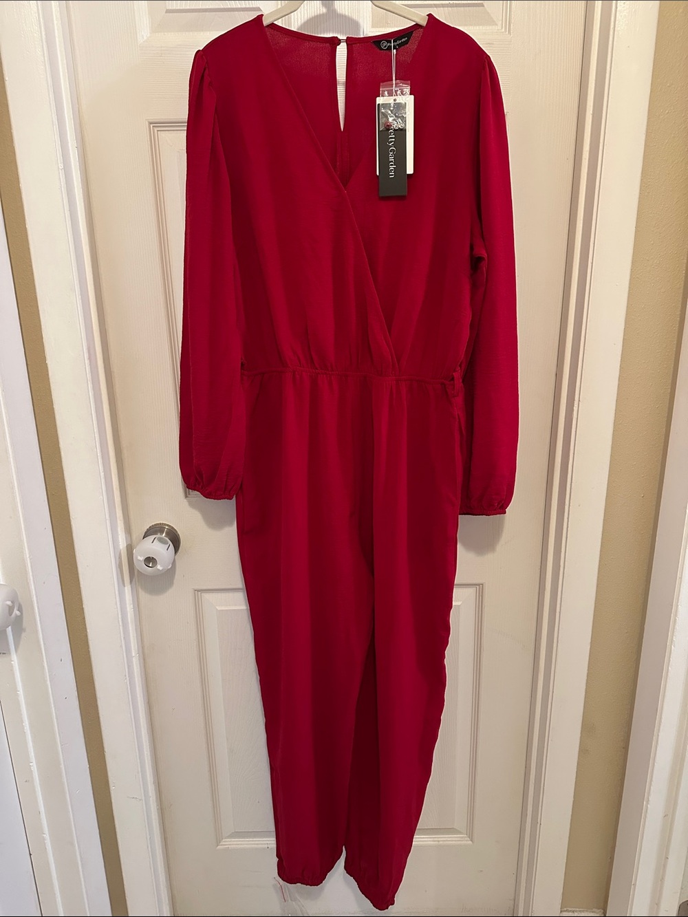 NWT, Pretty Garden, Red Long-Sleeve Lightweight Jumpsuit